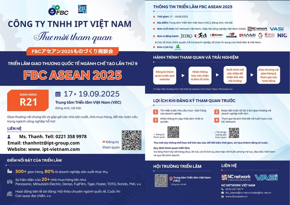 THƯ MỜI THAM DỰ TRIỂN LÃM GIAO THƯƠNG QUỐC TẾ NGÀNH CHẾ TẠO FBC ASEAN 2025